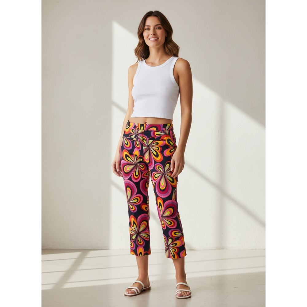 Trina Turk Lulu Cropped Floral Print Pants Multi Color Size 2